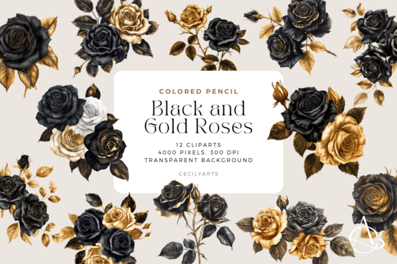 Download Colored Pencil Black Gold Roses Cliparts - Pen Collection